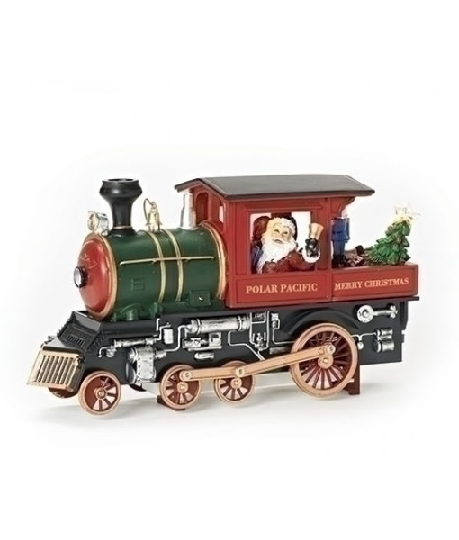 Table piece, LED lit, musical steam locomotive, with Santa driving