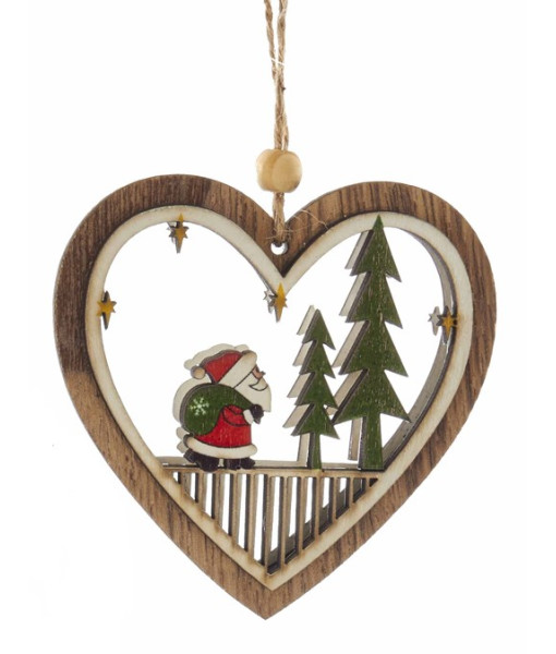 Wooden Heart with Santa Ornament
