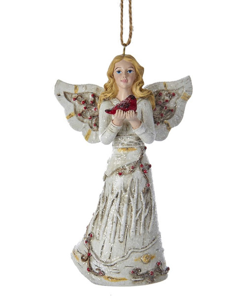 Blond Angel with Cardinal Ornament