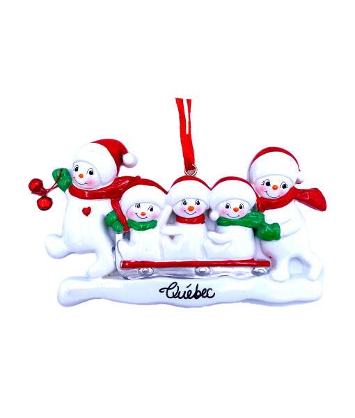 Family 5 Snowmen on Sled Ornament