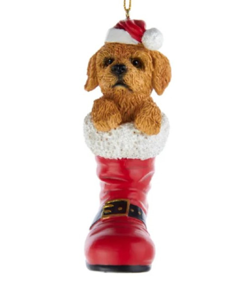 Goldendoodle In Santa Boot Ornament