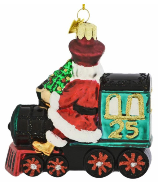 Train Conductor Santa, Glass Ornament