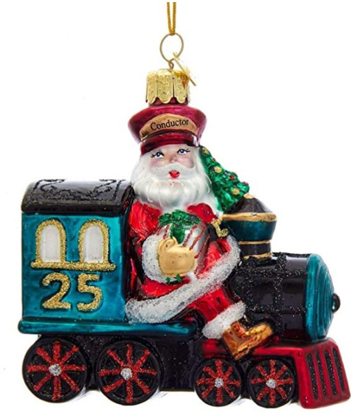 Train Conductor Santa, Glass Ornament