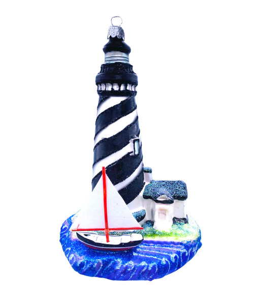 Glass Ornament,  Lighthouse and Sailboat
