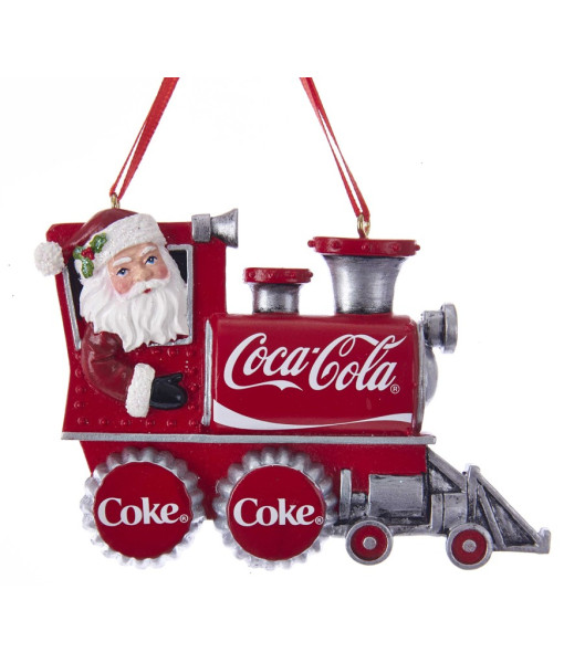 Ornament, Coca Cola train locomotive with engineer Santa