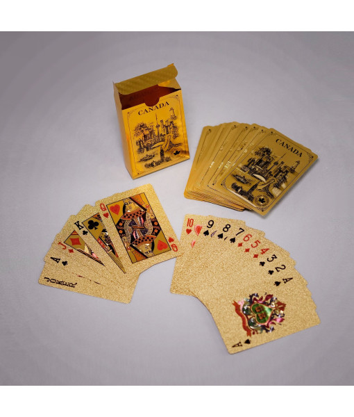 Jeu de cartes Souvenir du Canada. Finition dorée avec des attractions touristiques canadiennes
