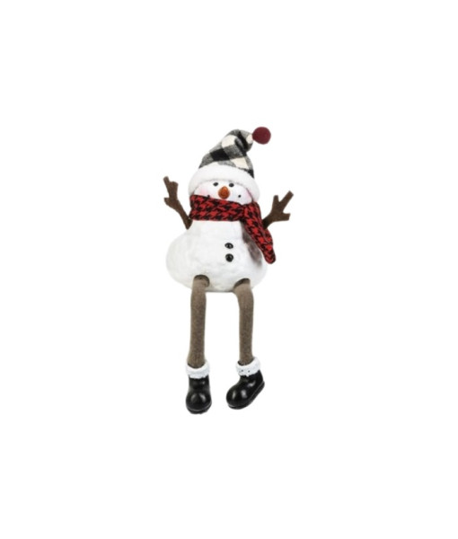 Cozy Snowman with Red Plaid Scarf Shelf Sitter