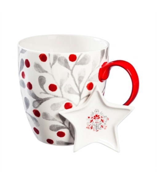 Ceramic Cup with Teabag Holder, Yuletide design, 17 oz