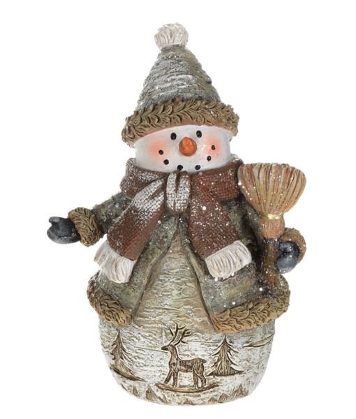 Table piece, Rustic style snowman with broom