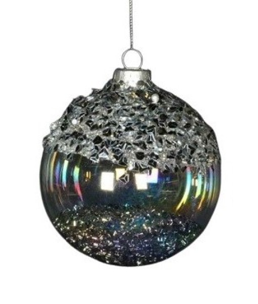 Clear glass ball ornament with rainbow effect, 80mm