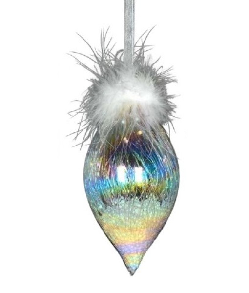 Glass Ornament, 80mm, Iris finial with feather decoration
