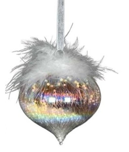 Glass Ornament, 80mm, Iris onion with Feather decoration