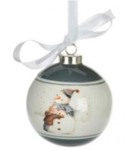 Snowman with Child Ceramic Ornament