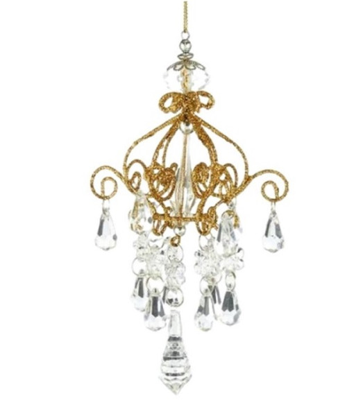 Ornament, gold and glitter chandelier, with acrylic crystals
