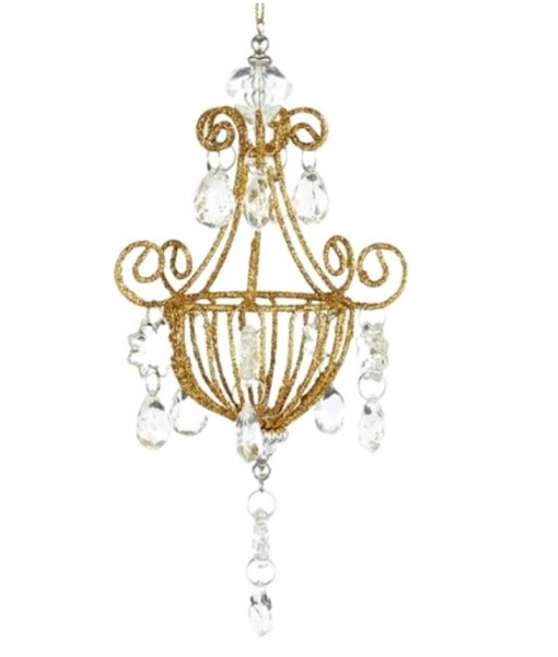 Ornament, gold and glitter chandelier, with acrylic crystals