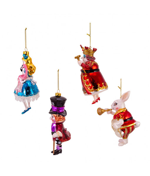 Alice In Wonderland Glass Ornament 4-Piece Set