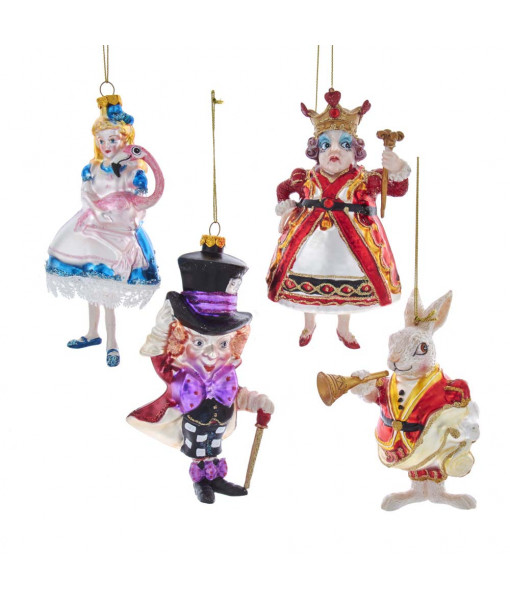 Alice In Wonderland Glass Ornament 4-Piece Set