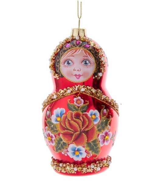 Red Russian Doll Glass Ornament