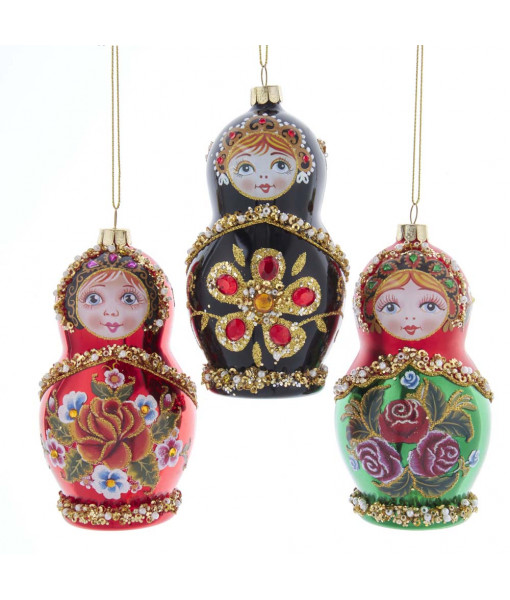Green Russian Doll Glass Ornament