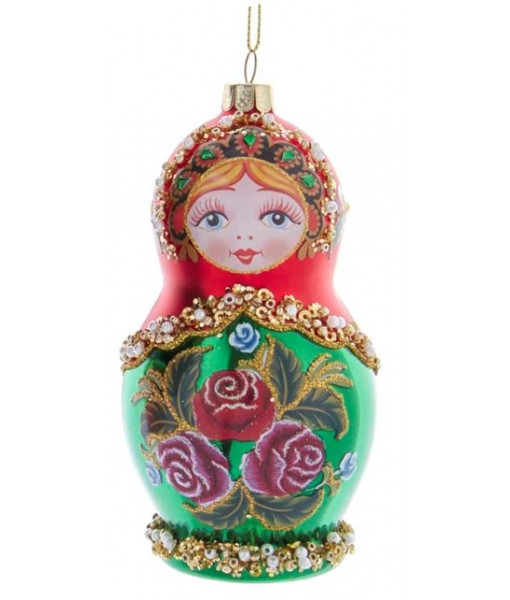 Green Russian Doll Glass Ornament