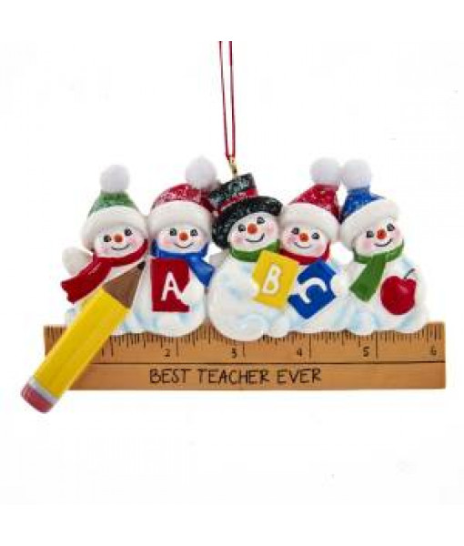 Teacher Ruler with Snowmen Ornament