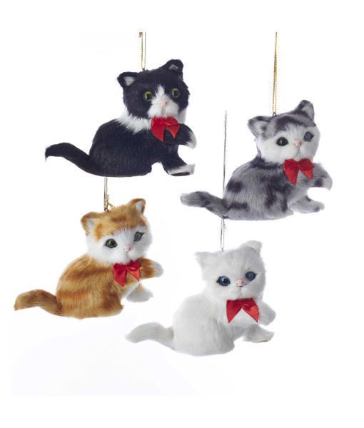 Ornement de chat en fourrure noire