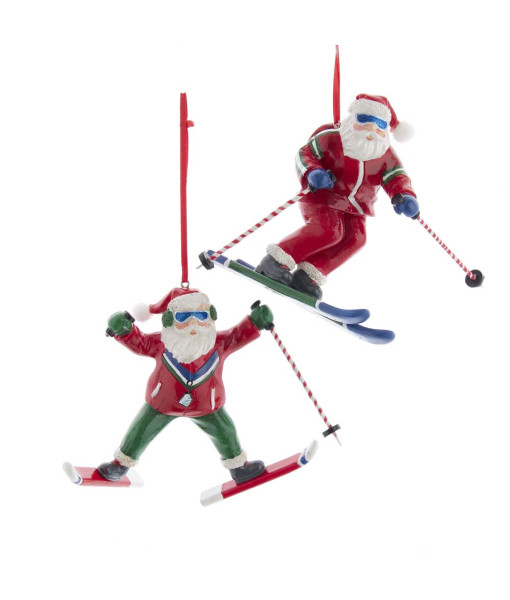Ornement, Père Noël fait du ski alpin, en résine