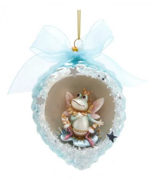 Frog in Blue Pinecone Glass Ornament