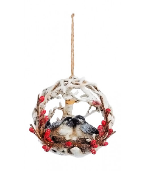 Chickadee Couple in Nest Ornament