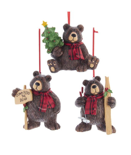 Ornement ours brun «Don't feed the bear»