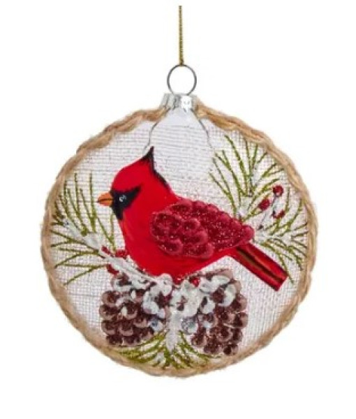 Glass Ornament, Cardinal with Pinecones