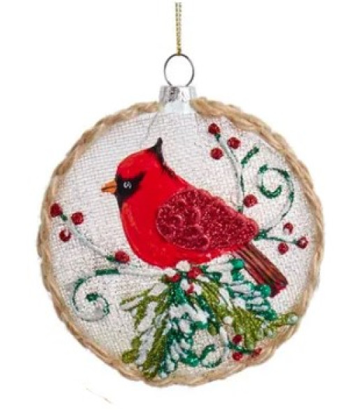 Glass Ornament, Cardinal on branch ornament.