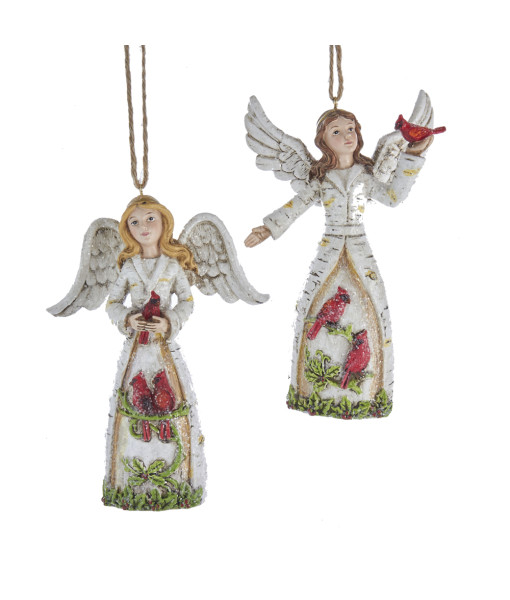 Birch Berry Brunette Angel with Cardinals Ornament