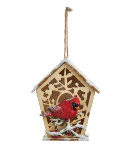 Cardinal with Birdhouse Ornament