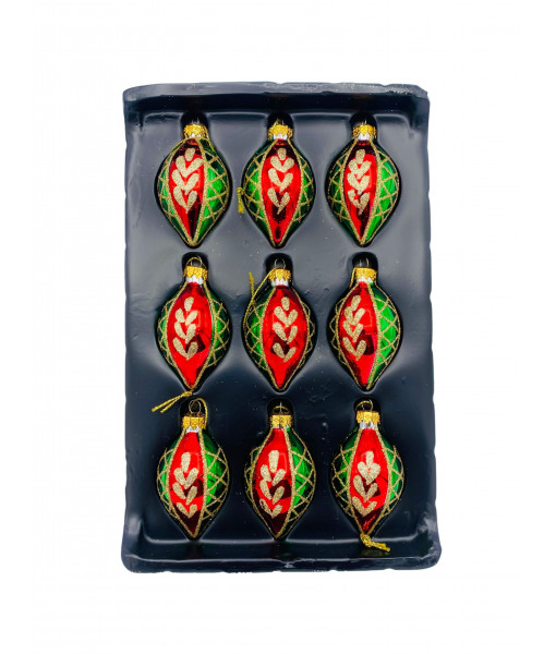 Ornements en verre miniatures rouges, verts et or
