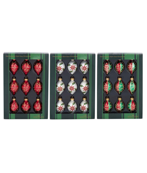 Ornements en verre miniatures avec motif poinsettia