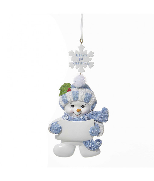 Ornement «Baby's 1st Christmas» bonhomme de neige bleu