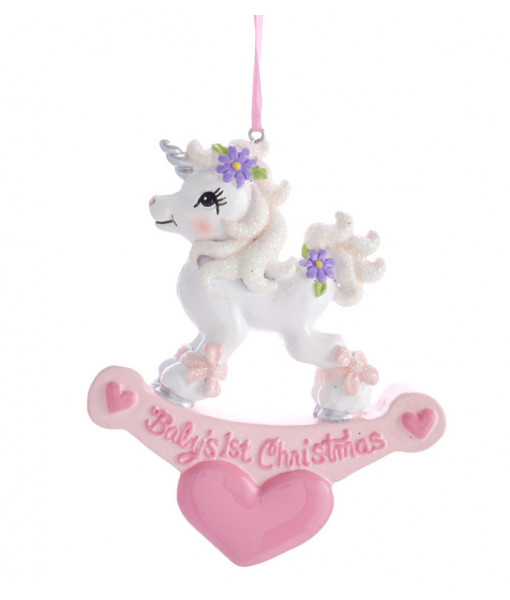 ''Baby's 1st Christmas'' Pink Unicorn Ornament