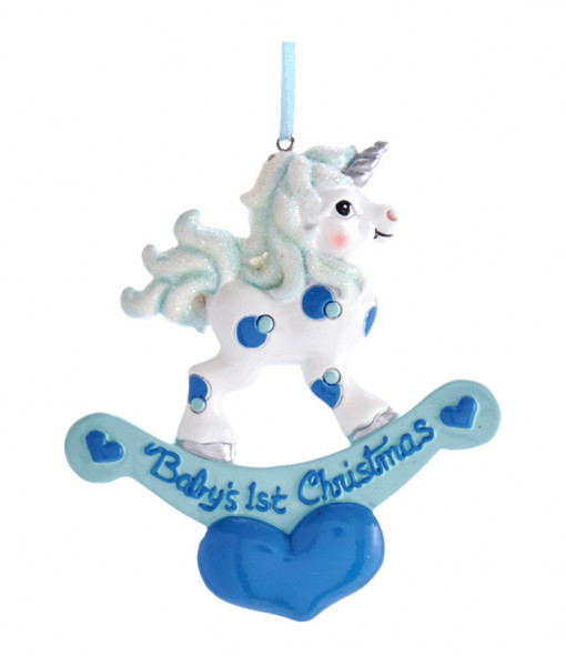 ''Baby's 1st Christmas'' Blue Unicorn Ornament