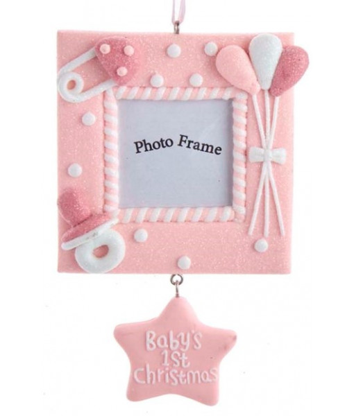 ''Baby's 1st Christmas'' pink photo frame ornament
