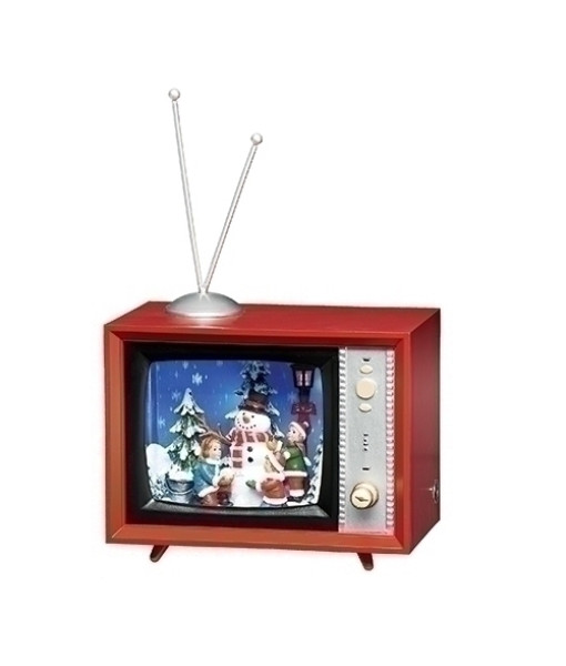 Muscial table piece, 5 inch TV, with children and snowman.