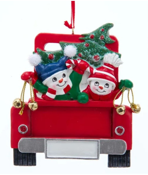 Ornament, Snowmen with tree, red pickup truck