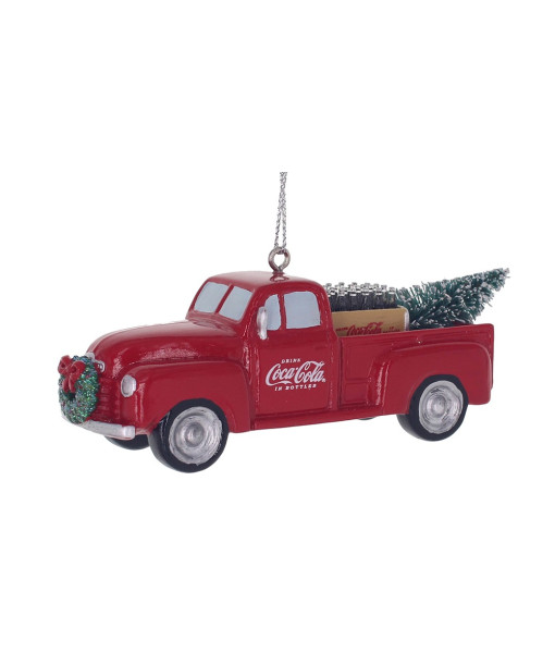 Ornament, red Coca-Cola pick up truck, full cargo of Coca Cola