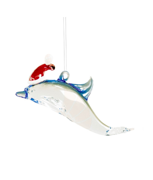 Glass Ornament Dolphin Red Hat
