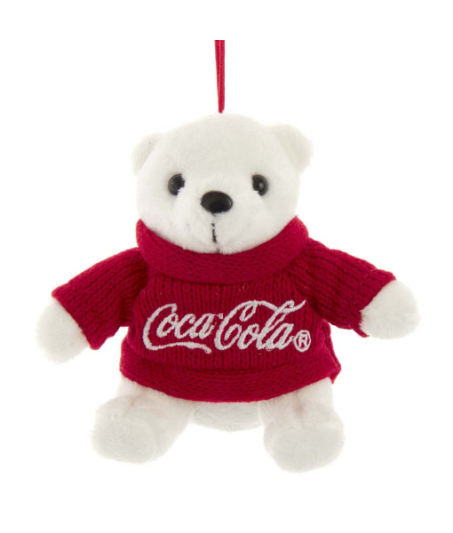 Ornament, Plush Coca Cola polar bear cub with knit sweater