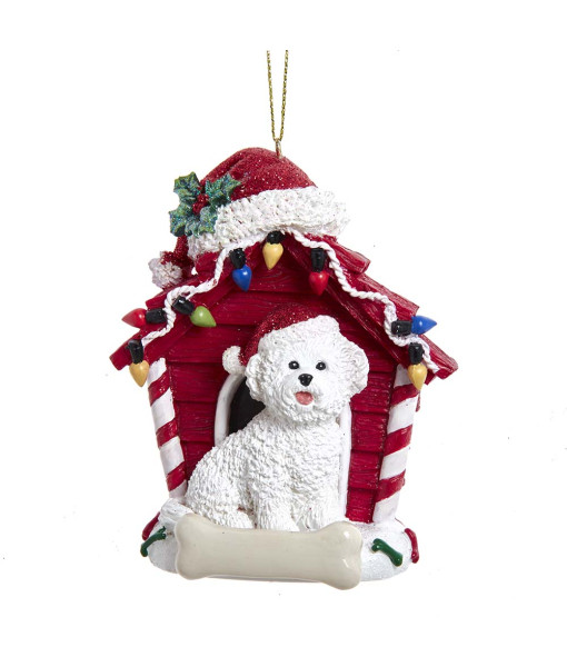 Bichon frise ornament with doghouse