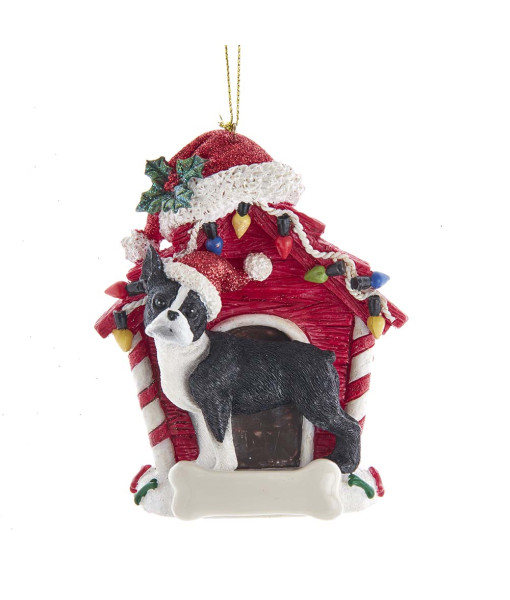 Boston Terrier ornament with doghouse