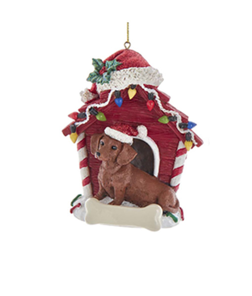 Red Dachshung ornament with doghouse