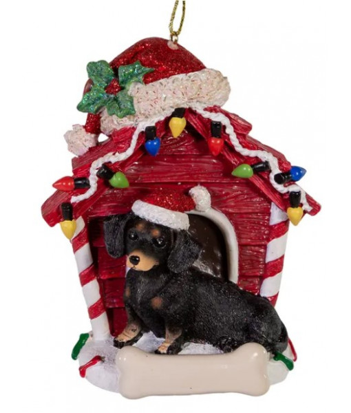 Black Dachshund ornament with doghouse