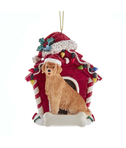 Golden Retriever ornament with doghouse